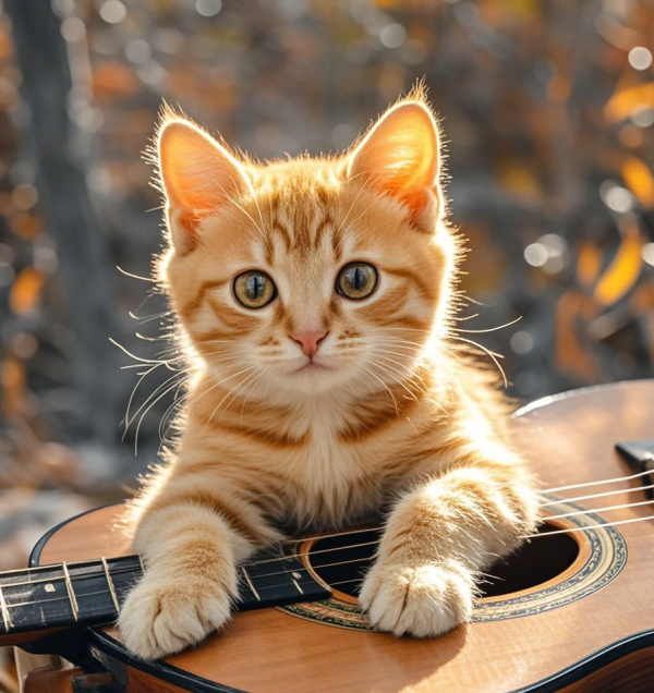 The Yellow Kitten on the Guitar