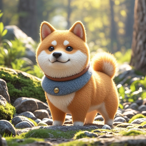 A Shiba Inu in Felt Art Style in the Great Outdoors